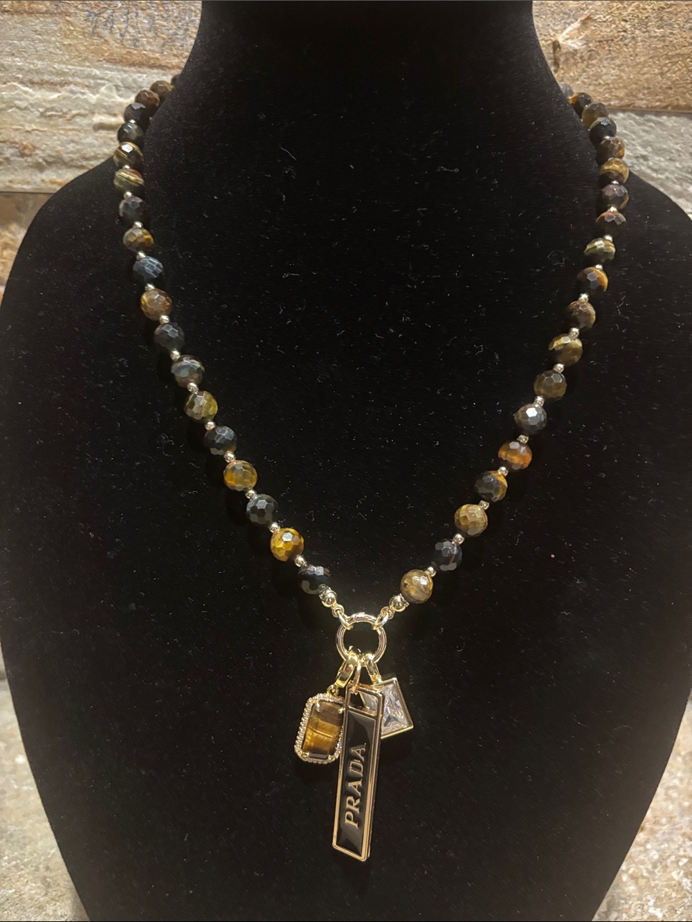 Prada Black and Gold Beaded Charm Necklace